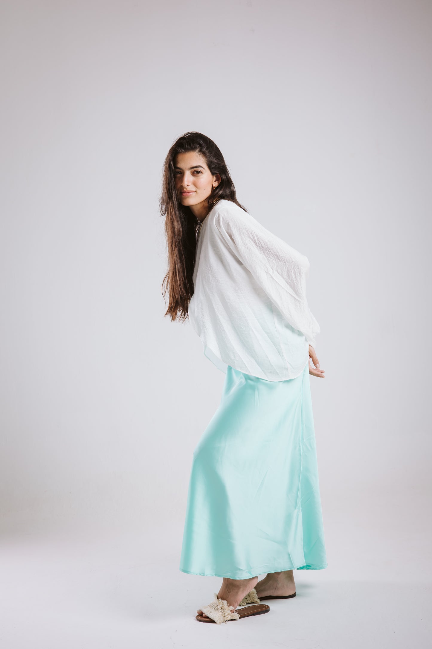 Satin Skirt in Aqua