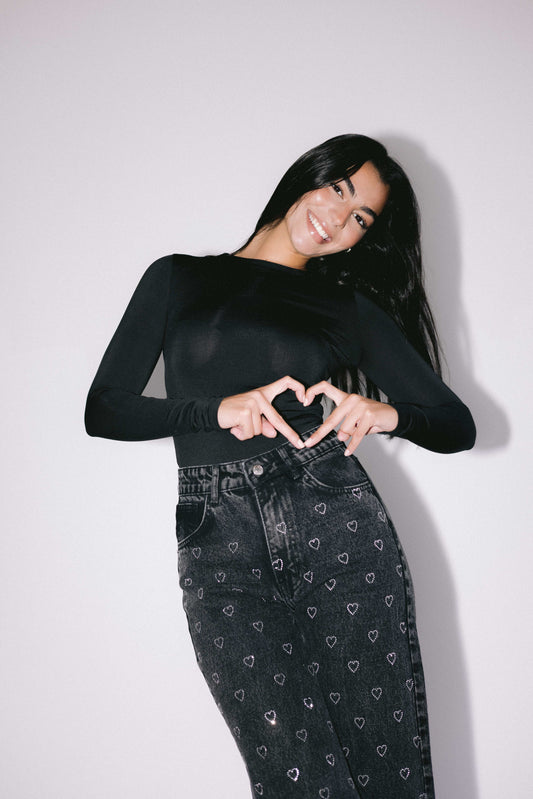 Follow Your Heart Denim Pants in Black