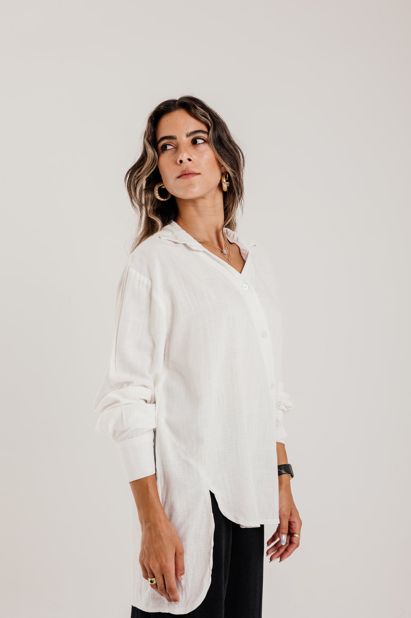Side Buttons Shirt in White