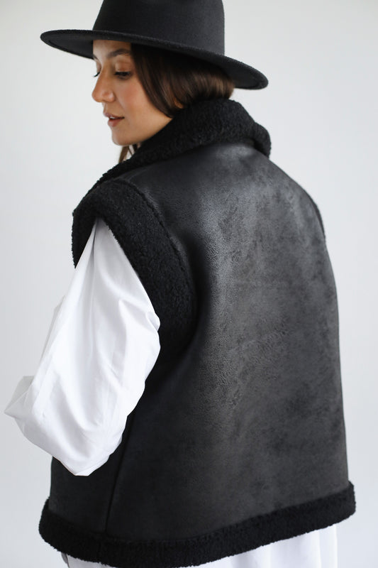 Snowflakes Leather Vest - Black