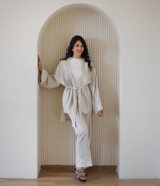 Striped Linen Set - Beige