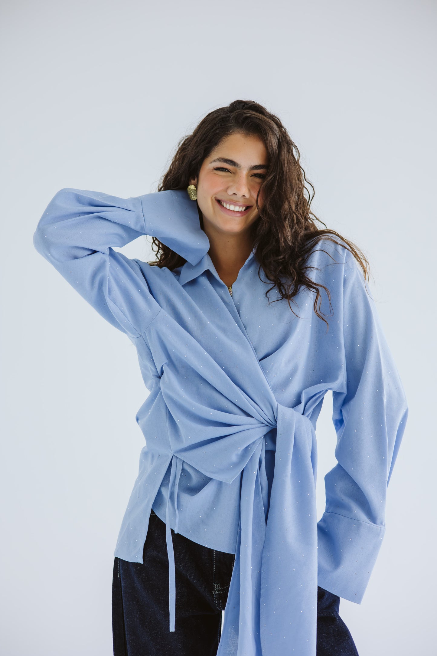 Studded Wrapped In A Dream Top - Cloud Blue