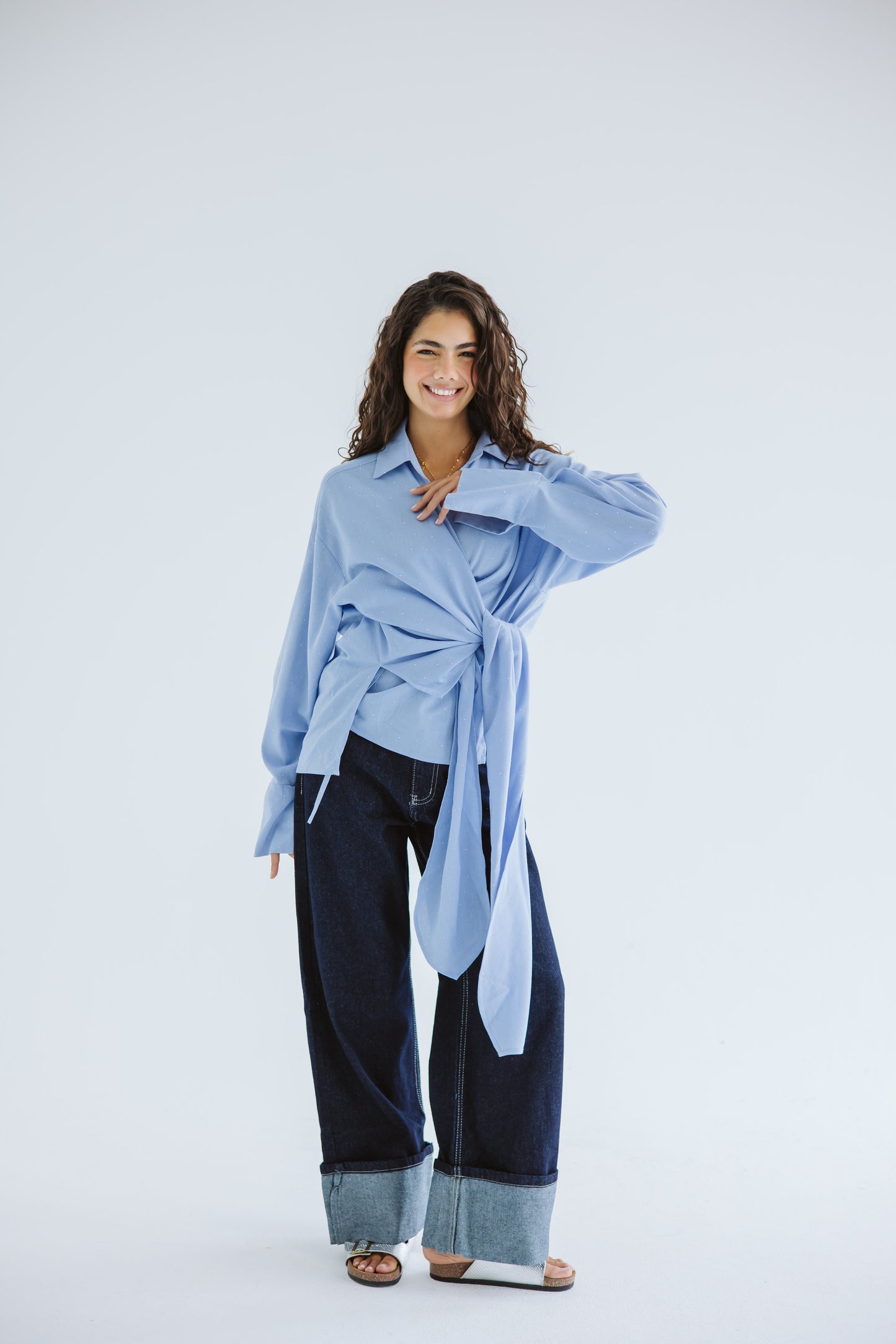Studded Wrapped In A Dream Top - Cloud Blue