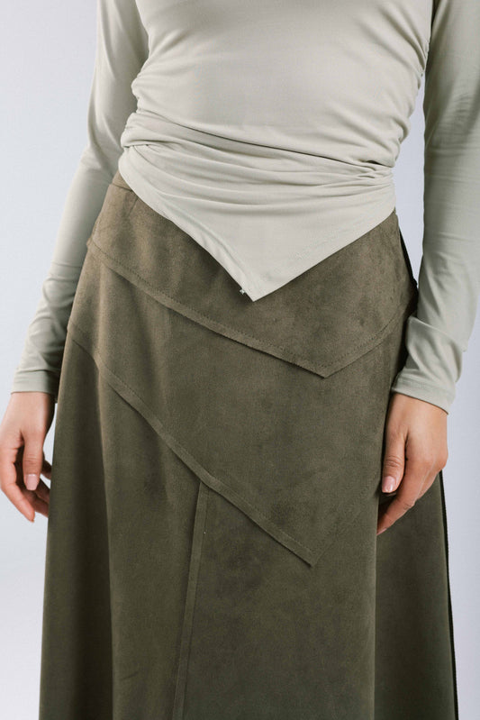 In Her Moment Suede Skirt - Olive