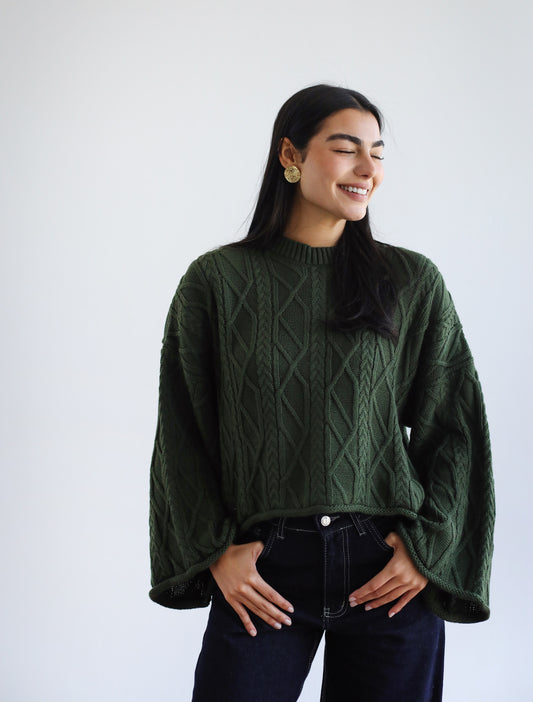 Heartwarming Cable Sweater in Olive