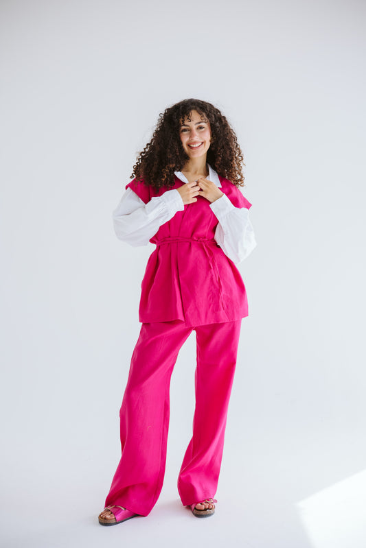 Beach Vibes Linen Pants - Fuchsia