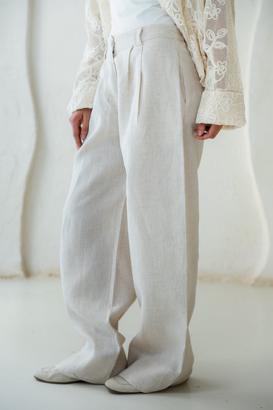 The Pleated Breeze Linen Pants - Beige