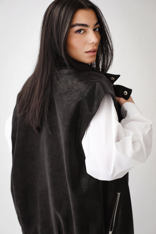 Charmer Faux Leather Vest - Black