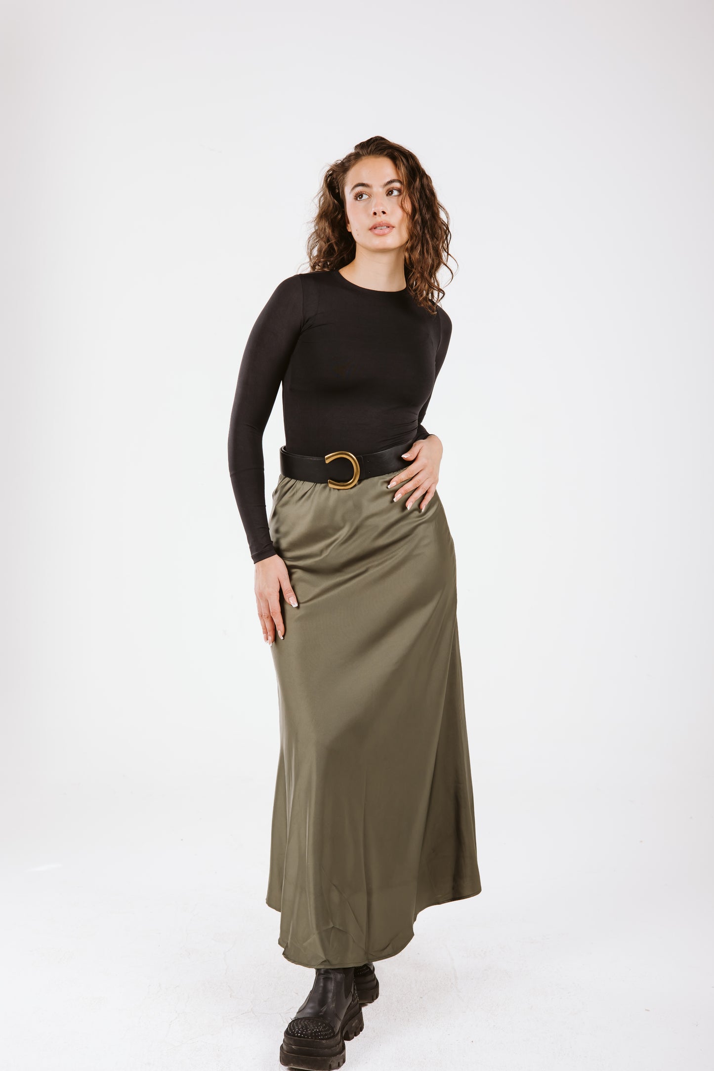Satin Skirt in Olive
