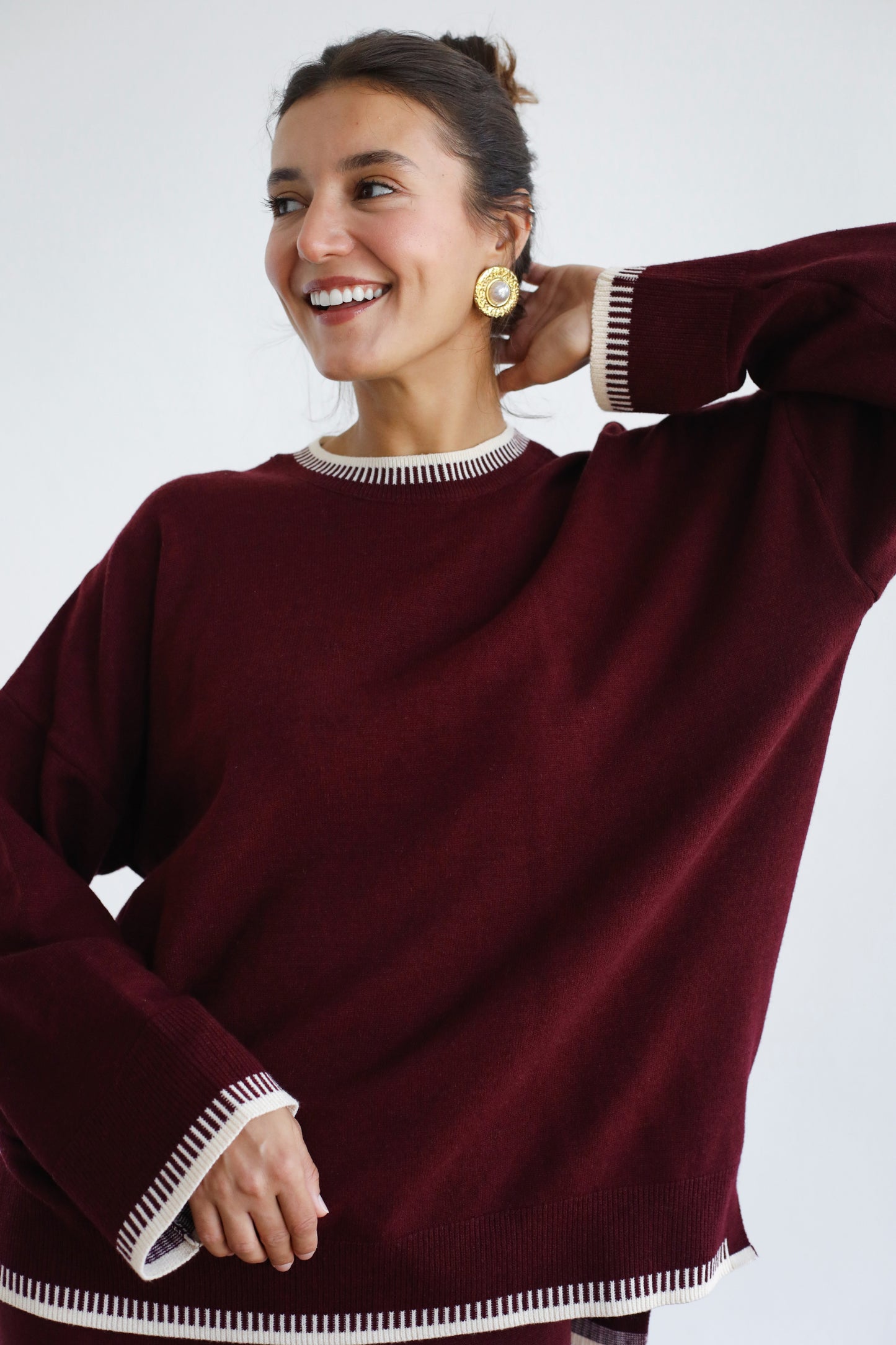 Minding My Business Knit Set - Burgundy