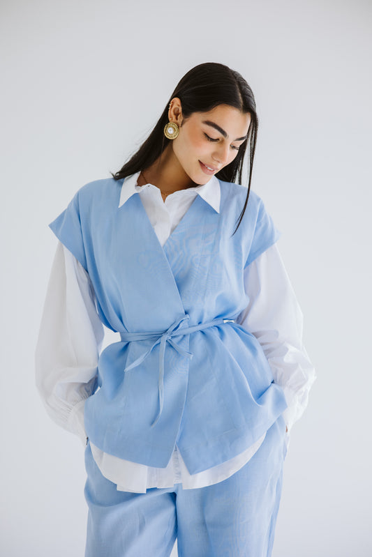 Beach Vibes Linen Vest - Baby Blue