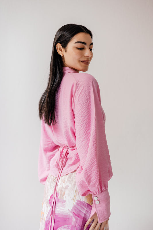 Cropped Wrap Shirt in Pink