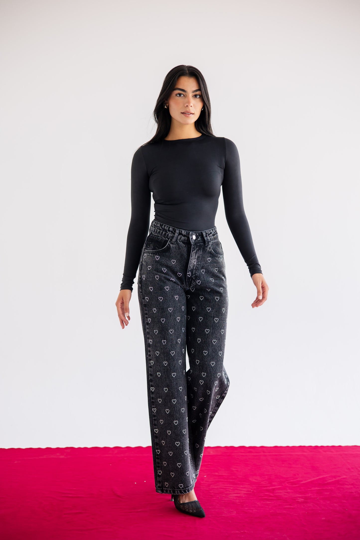 Follow Your Heart Denim Pants in Black