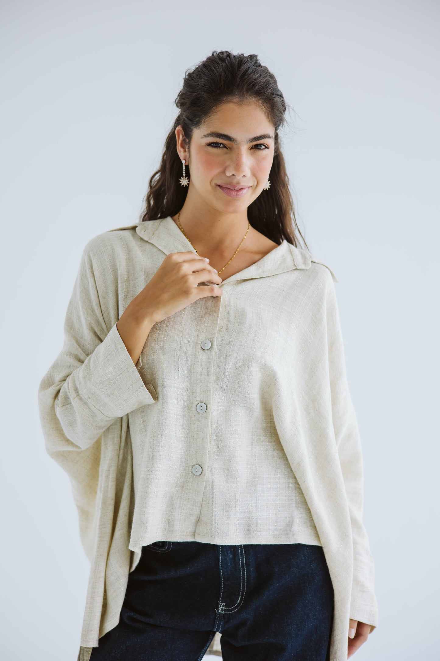 Giving Joy Linen Cape in Beige