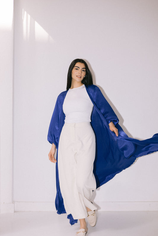 Asymmetrical Satin Kimono - Royal Blue