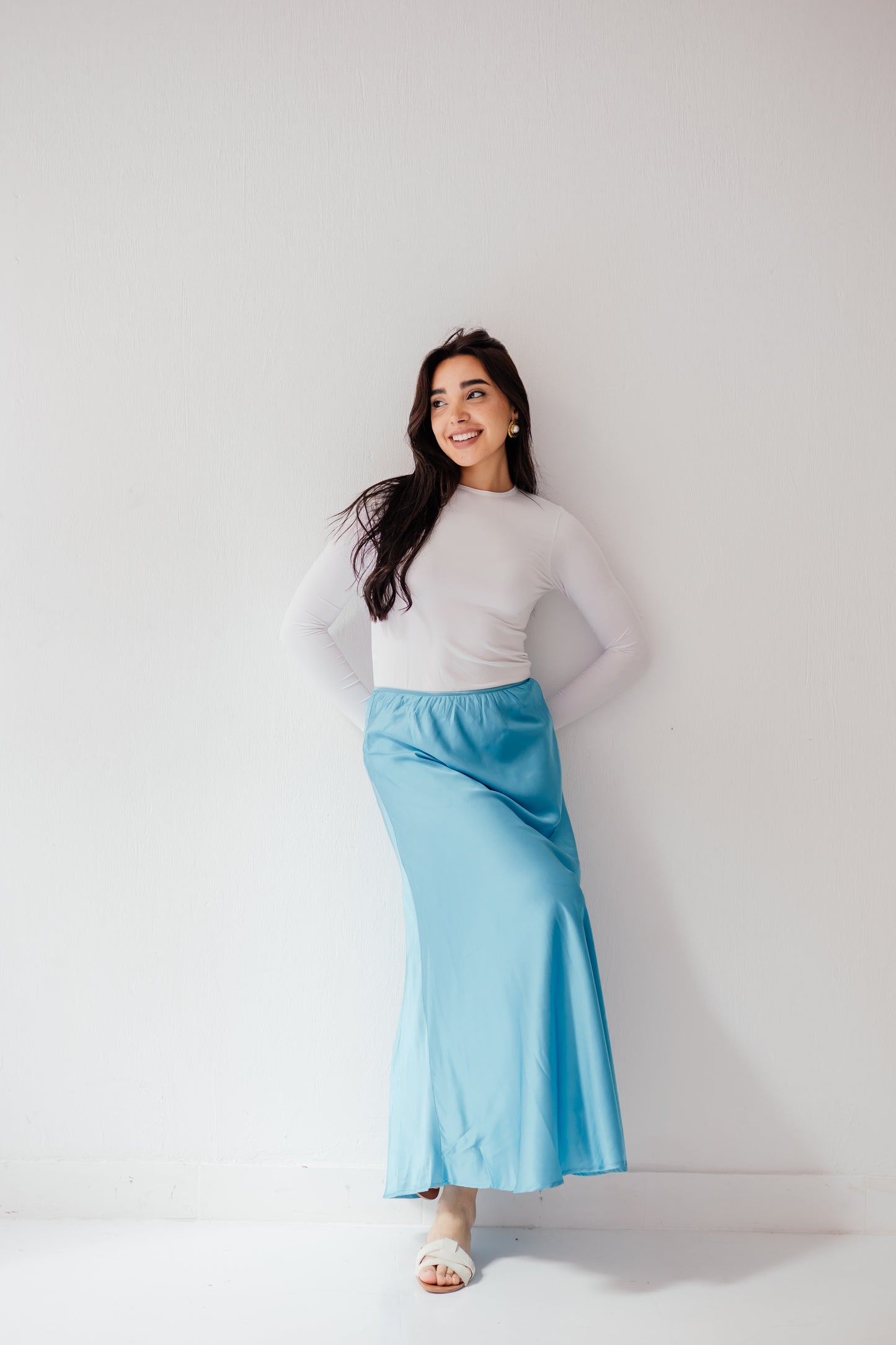 Satin Skirt in Turqoise