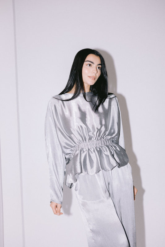 Soft Girl Satin Set in Silver