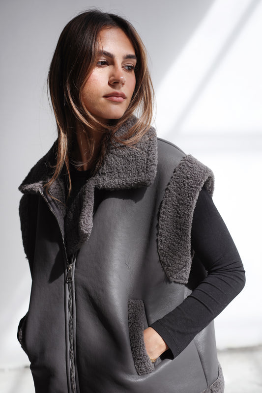 Snowflakes Leather Vest - Grey