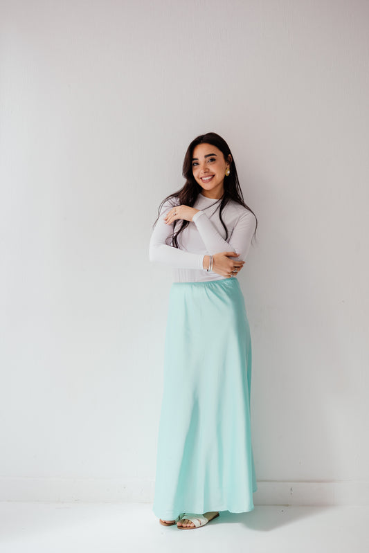 Satin Skirt in Aqua