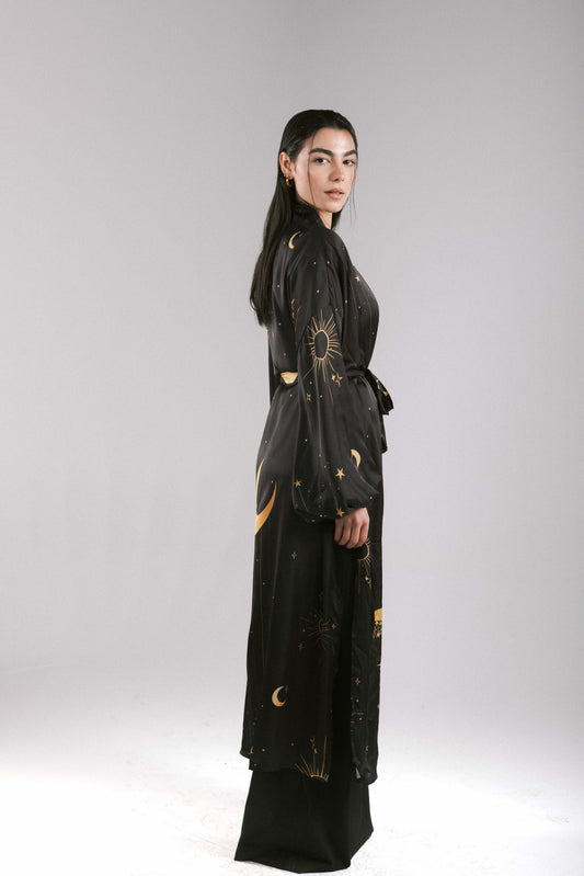 All Stars Satin Kimono in Black