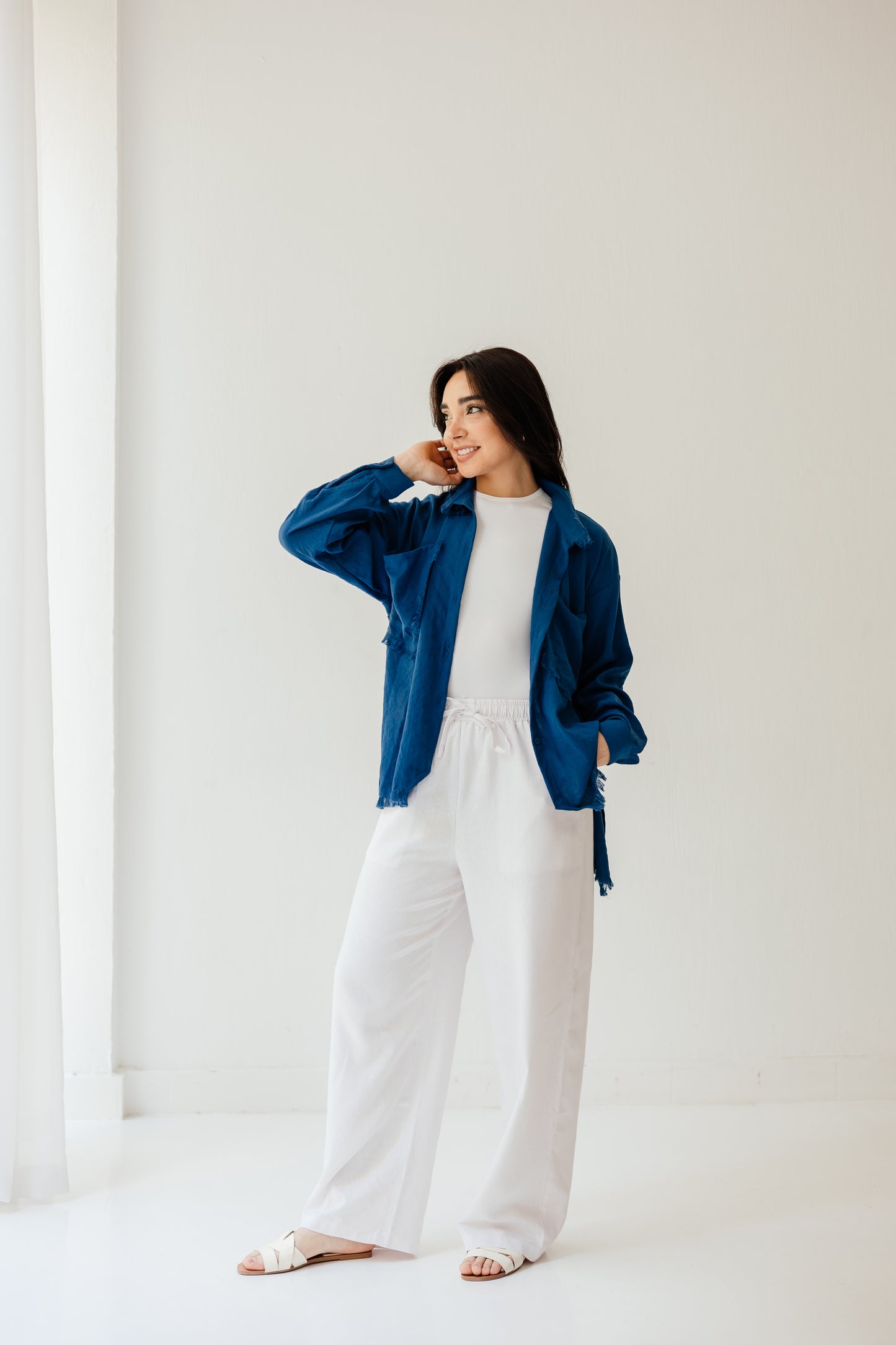 Fringed Pockets Shirt in Blue