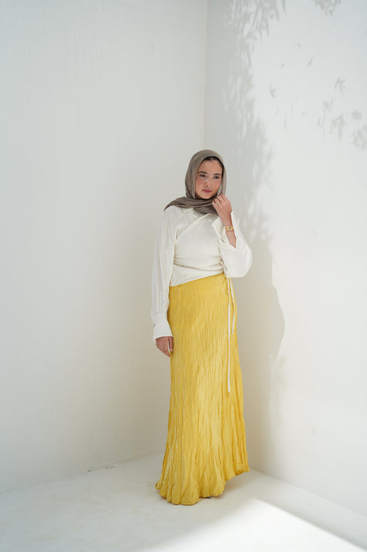 Crushed Shimmery Skirt in Yellow