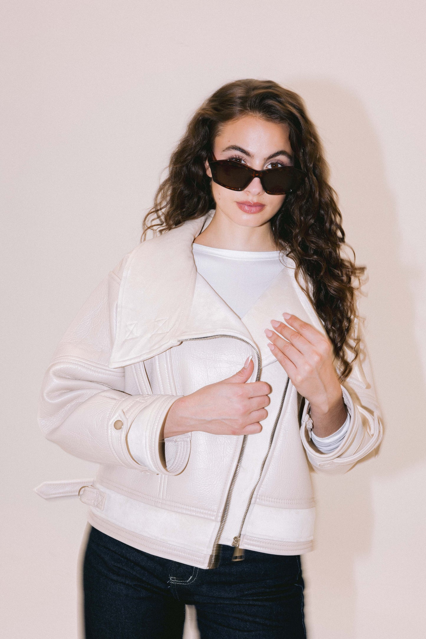 Talk of The Town Leather Jacket - Cream