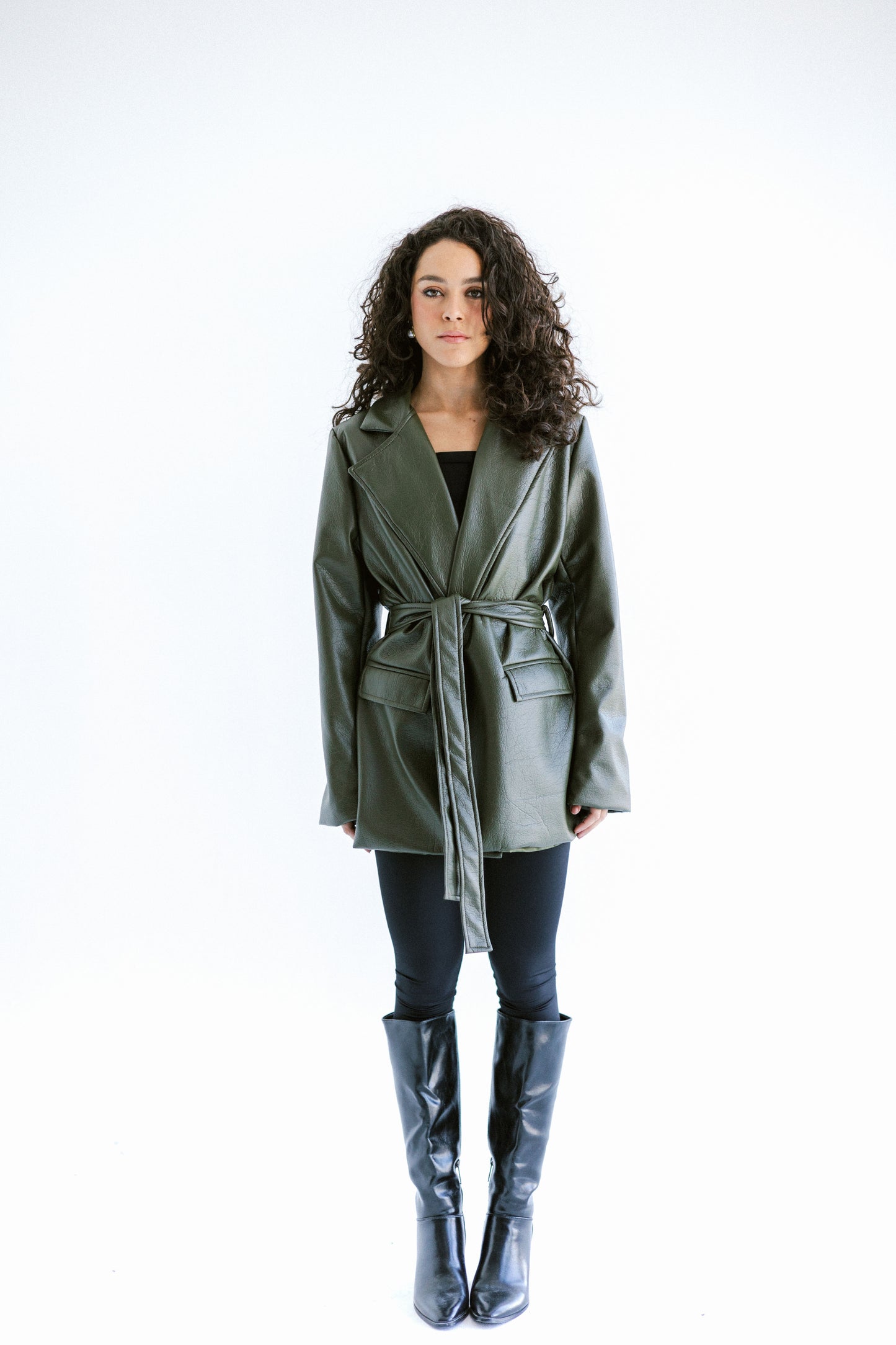 Going Places Leather Blazer (Long Version) - Olive