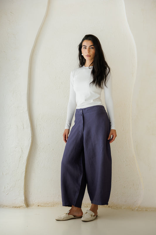 Essential Balloon Linen Pants - Navy