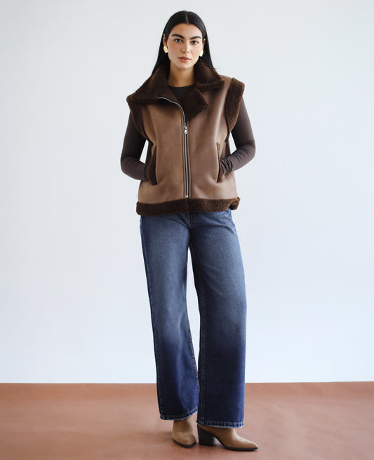 Snowflakes Leather Vest - Brown