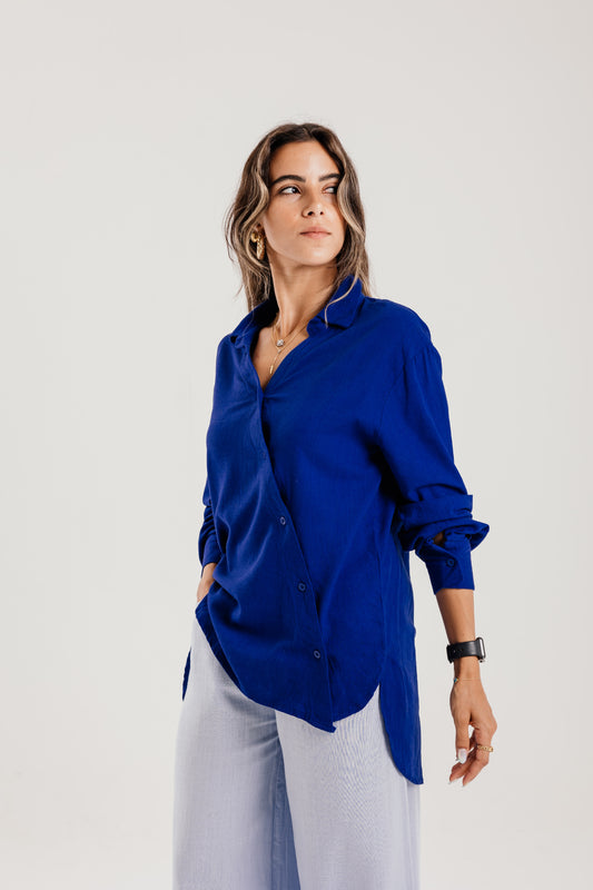 Side Buttons Shirt in Royal Blue