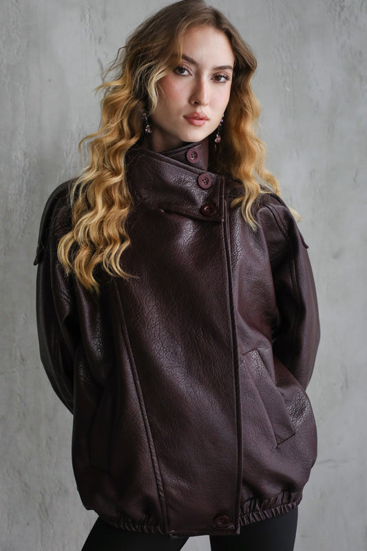 One of One Leather Biker Jacket - Burgundy