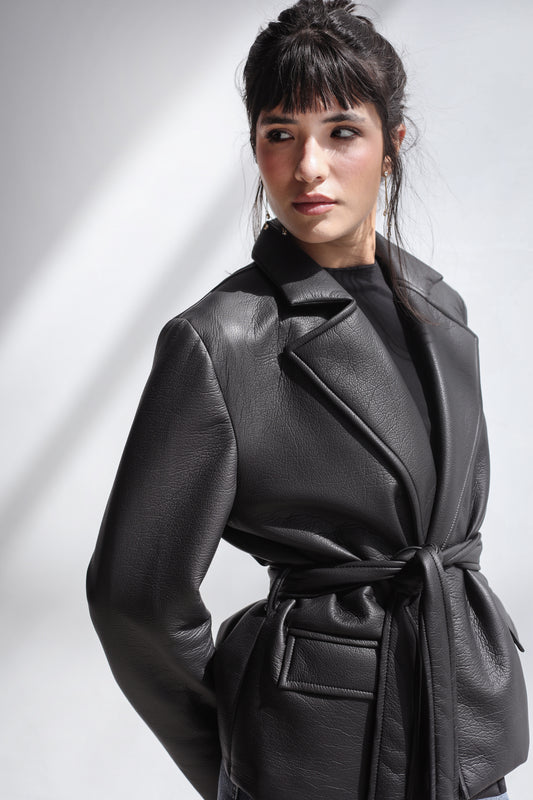 Going Places Leather Blazer - Black