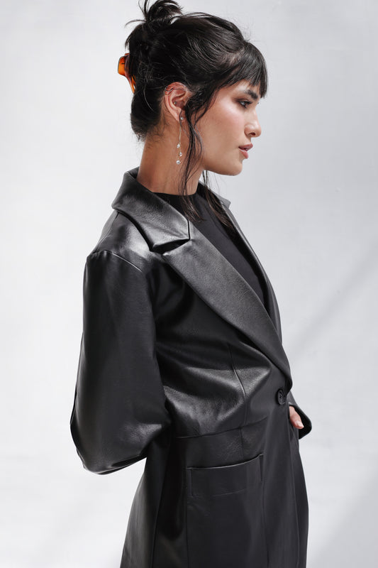 Midnight Muse Leather Blazer - Black