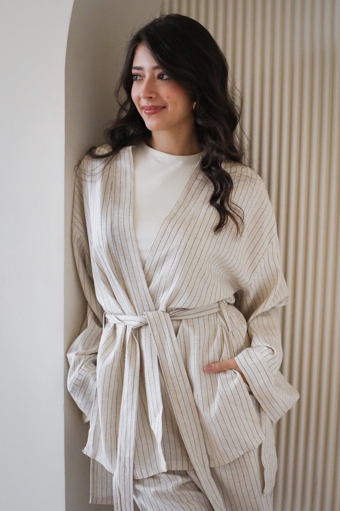 Striped Linen Set - Beige