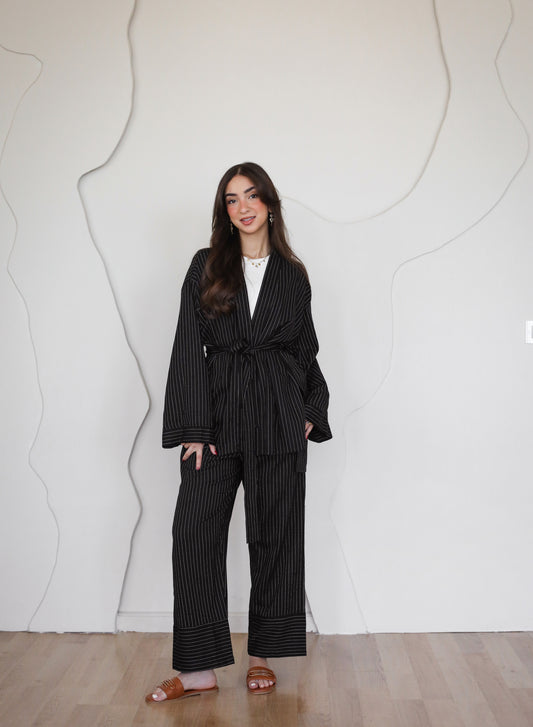 Striped Linen Set - Black