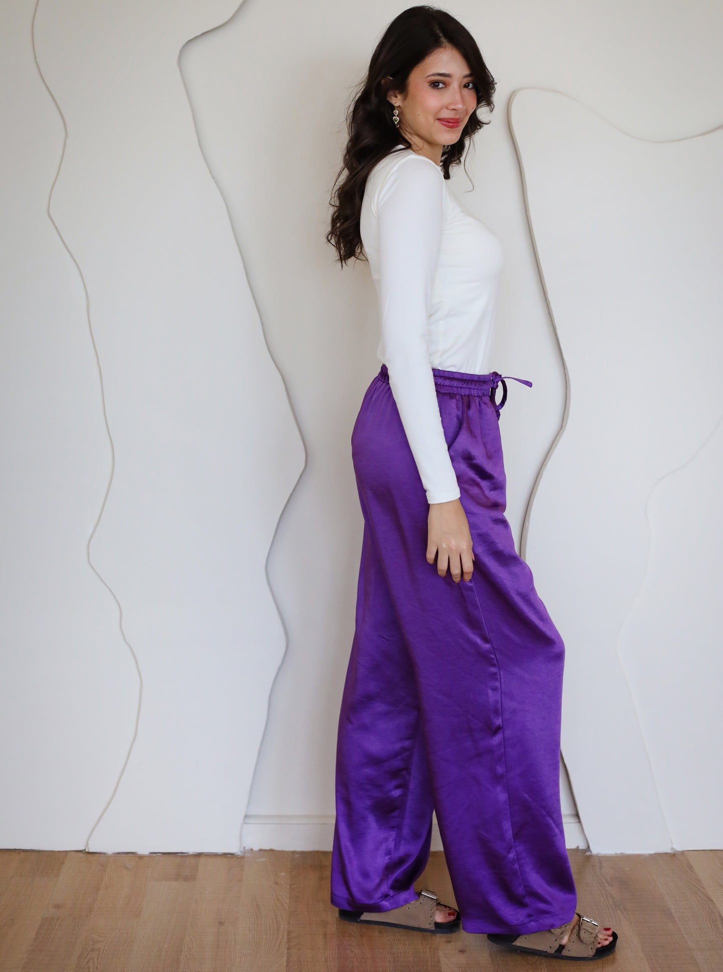 On The Move Satin Pants - Purple