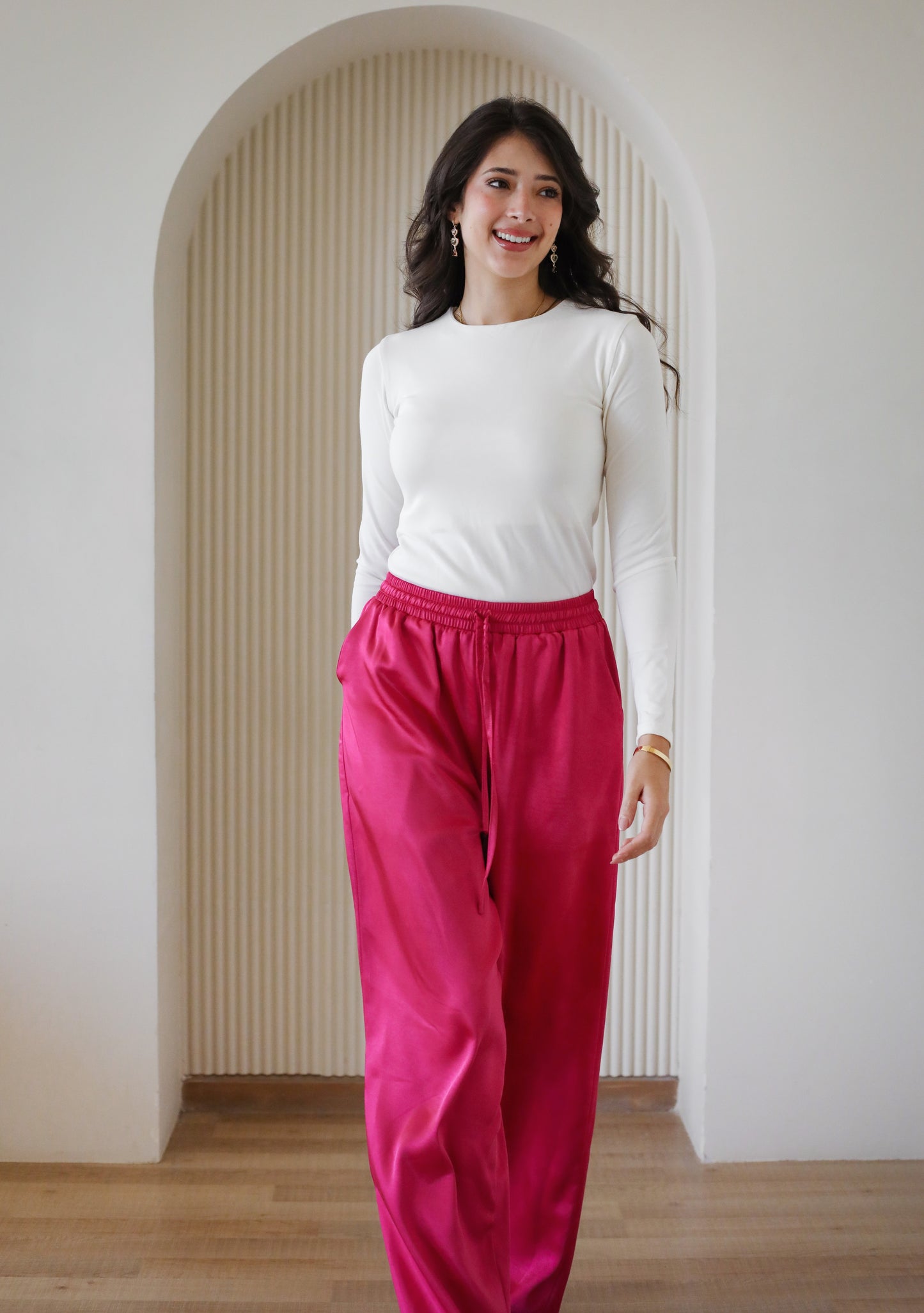 On The Move Satin Pants - Fuchsia