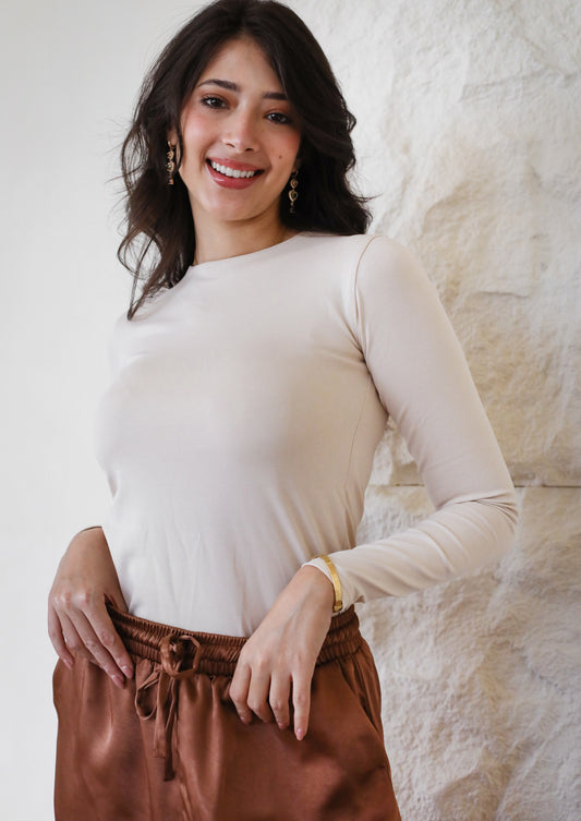 Beyond Basic Long Sleeve Top - Beige