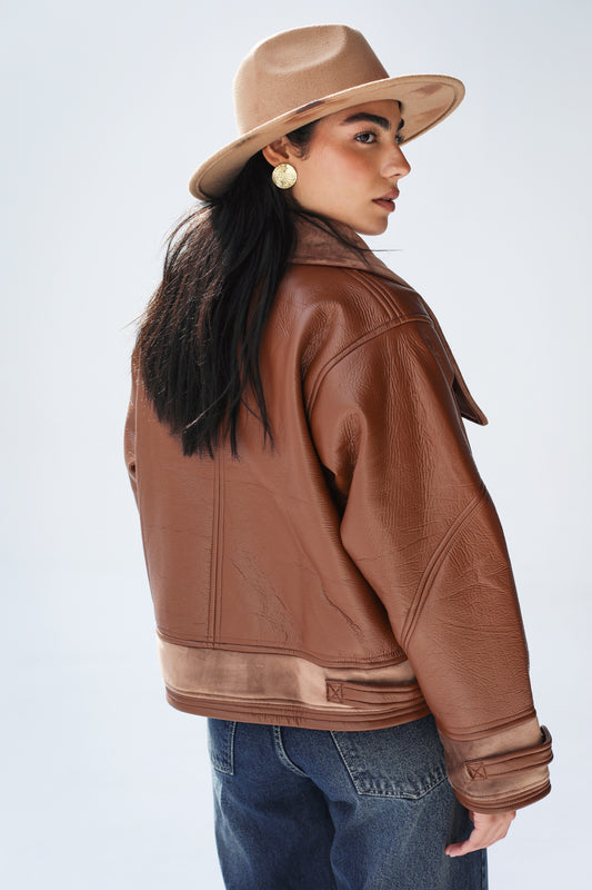 Talk of The Town Leather Jacket - Brown