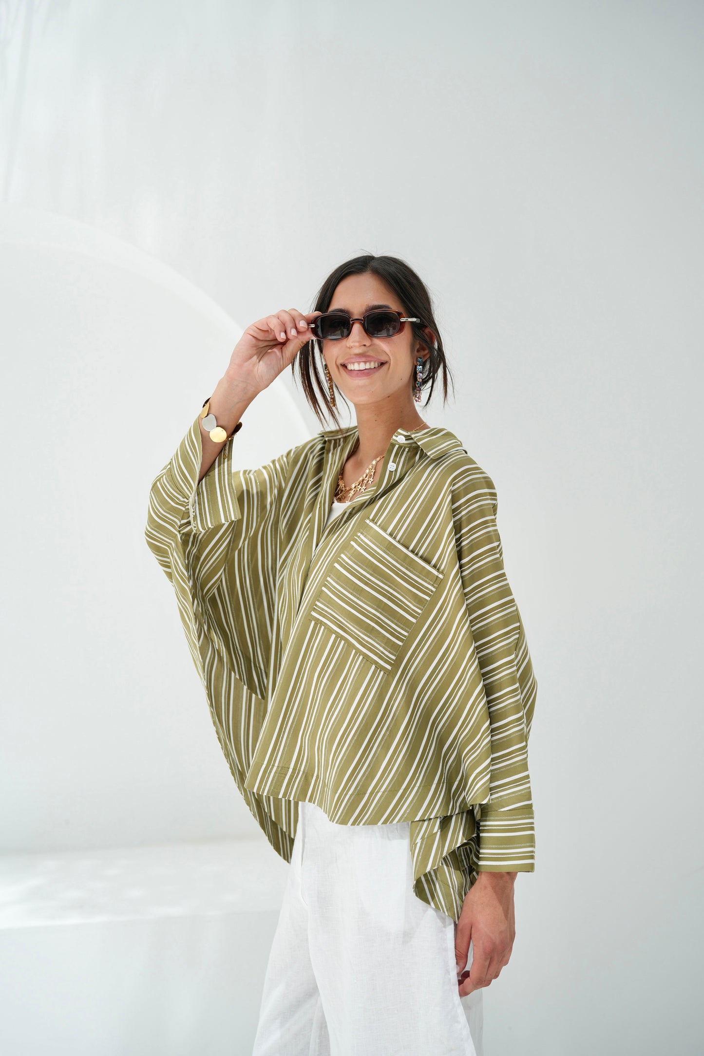 Over The Rainbow Striped Shirt - Olive