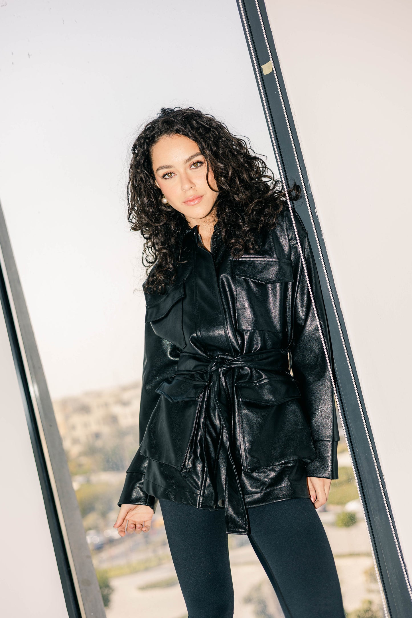 Fearless Belted Leather Jacket - Black