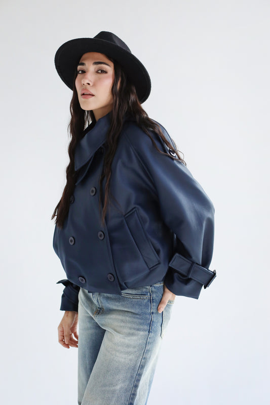 Instant Attraction Leather Jacket - Navy