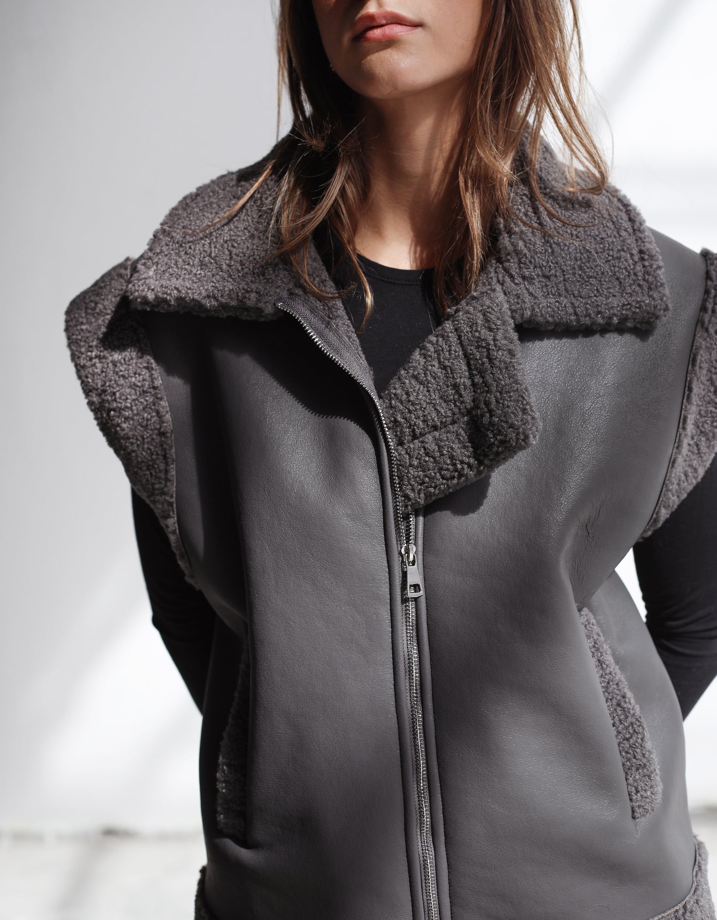 Snowflakes Leather Vest - Grey