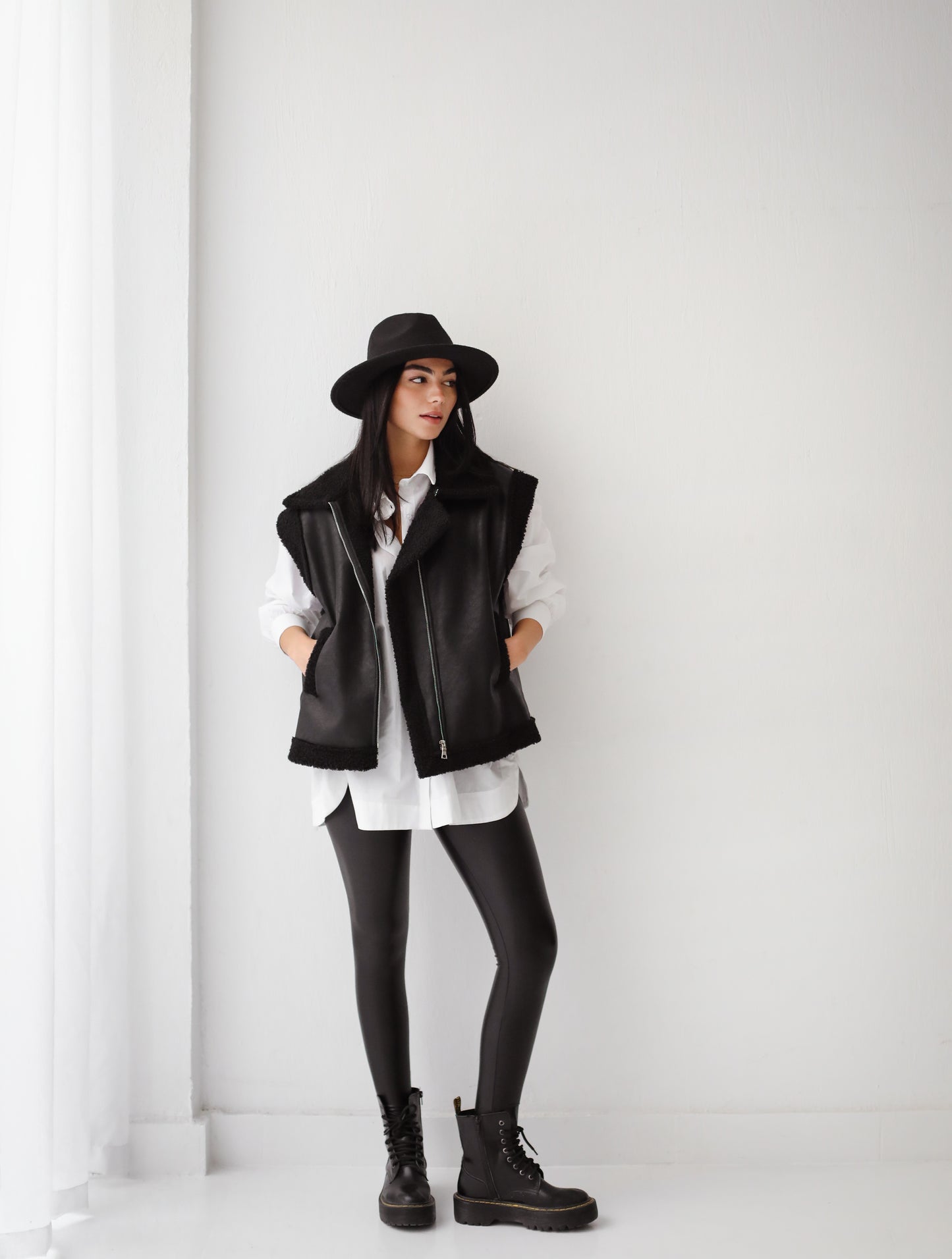 Snowflakes Leather Vest - Black