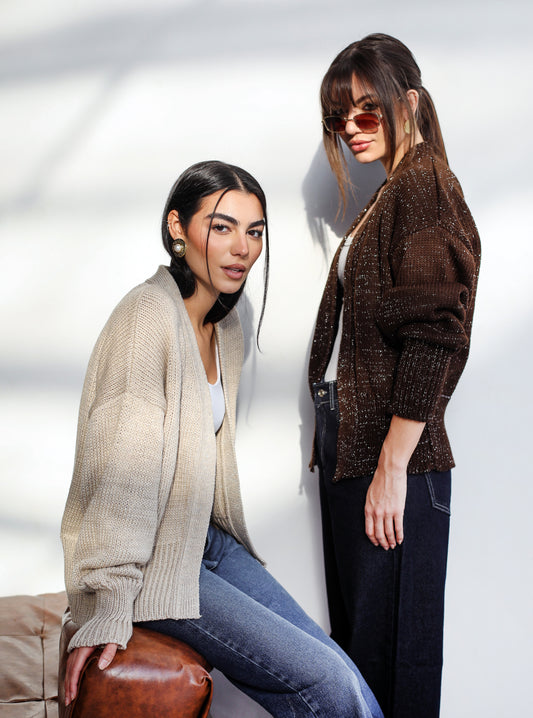Dreamy Days Knit Cardigan - Shimmer Taupe