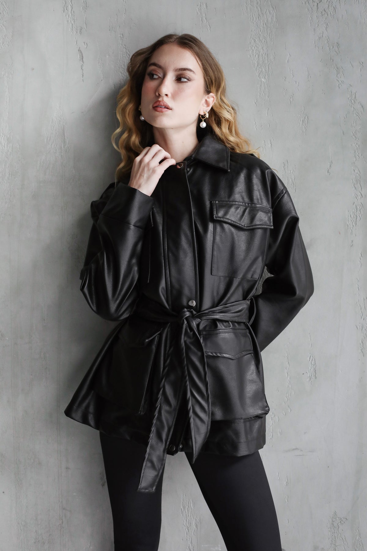 Fearless Belted Leather Jacket - Black