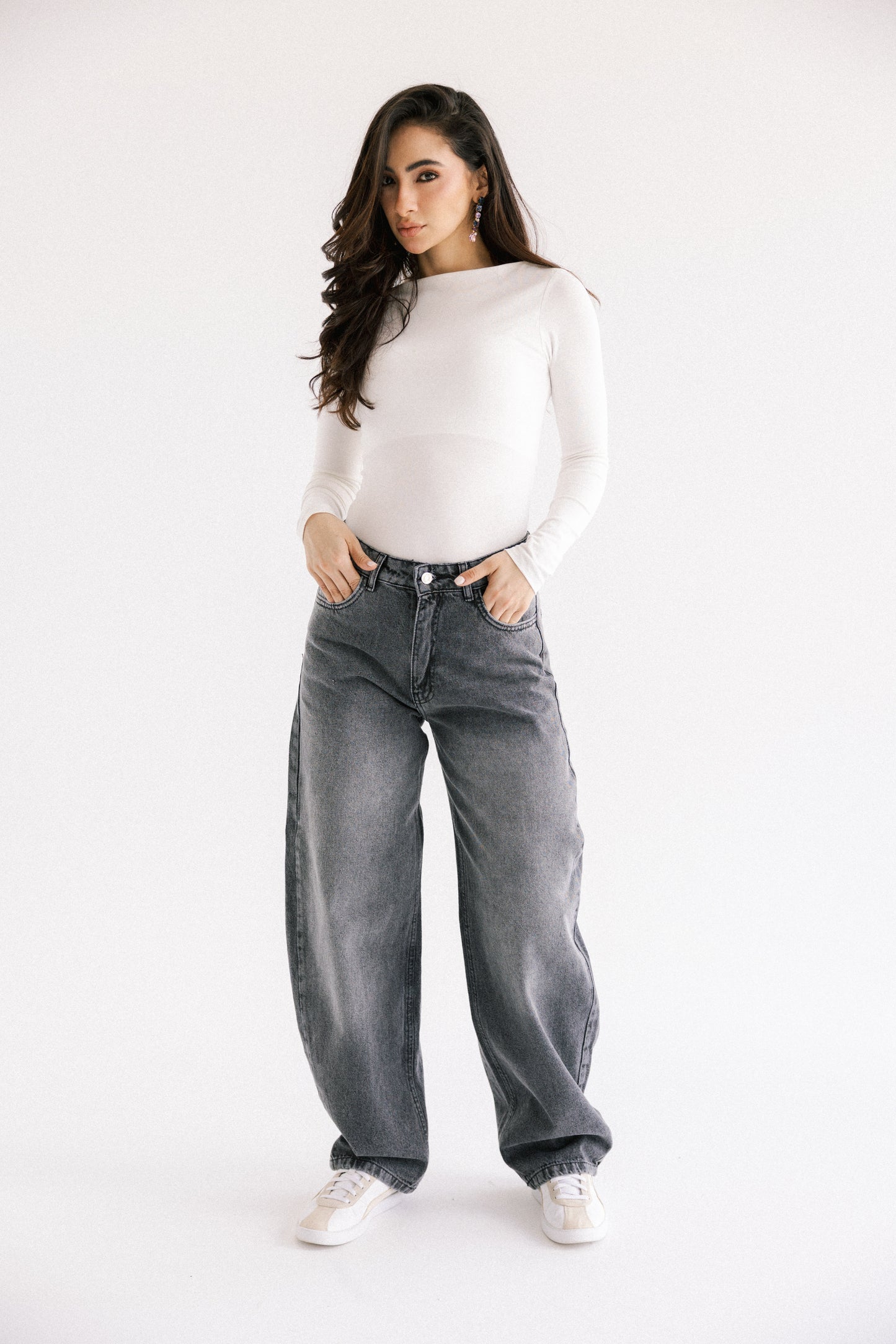 One and Only Balloon Denim Pants - Washed Grey
