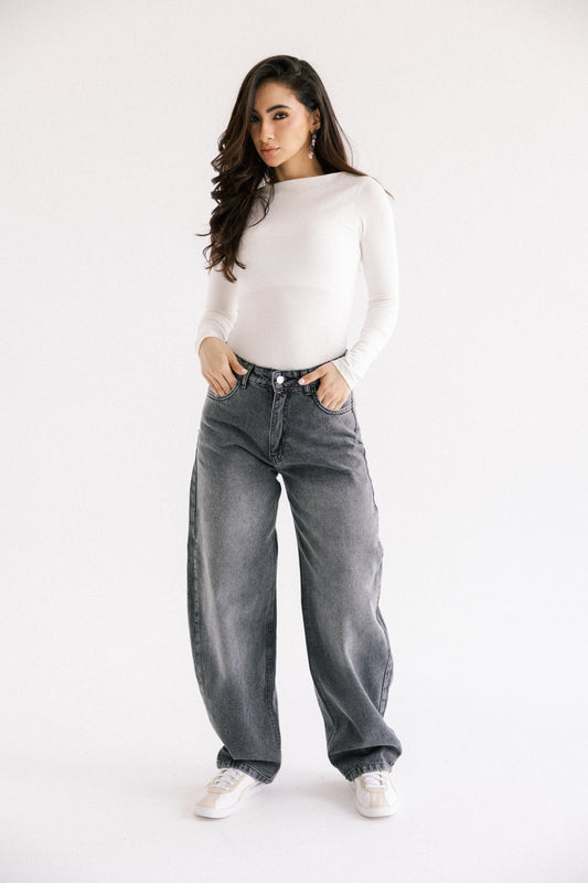 One And Only Balloon Denim Pants - Washed Grey