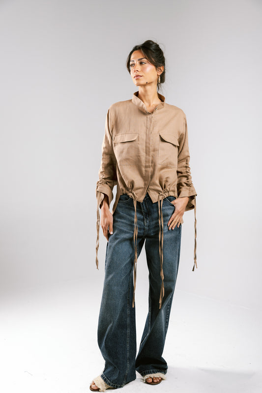 Pretty Fringes Linen Shirt - Beige
